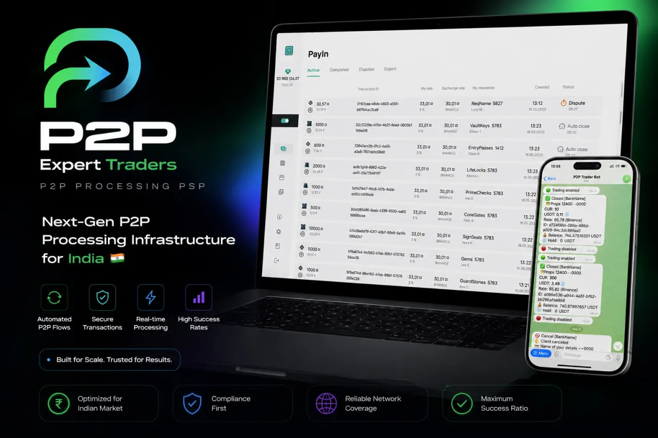 P2P Expert Traders dashboard — payin orders and Telegram trader bot